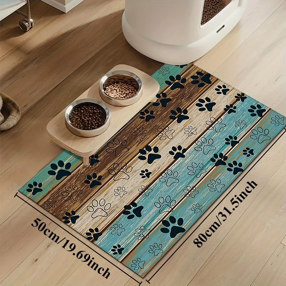 Wood Grain Paw Print Rubber Dog Feeding Mat - A Quick Drying, Absorbent, and Easy To Clean Bowl Mat Suitable for Dogs and Cats