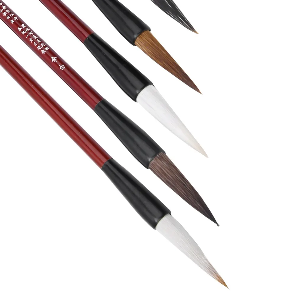 7PCS 나일론 필기용 붓 세트 다양한 크기 튼튼한 폴 스크립트 붓 나무 손잡이 서예 용품