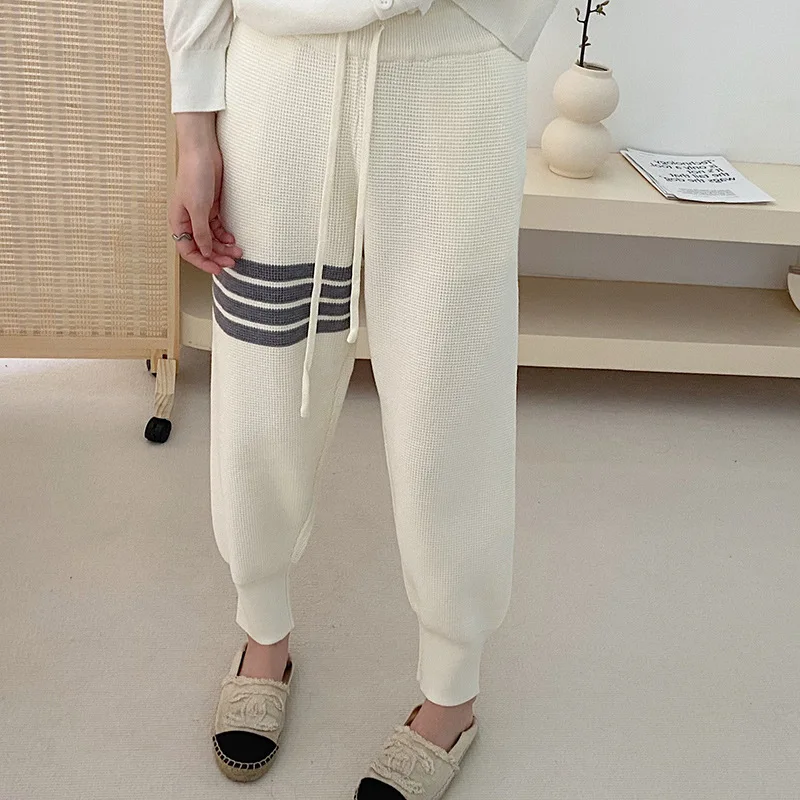 

High Quality Korean Style Pants Women's Knitting Ice Silk Wide Leg Haren Pants Autumn Tb Trousers Ins Trend Student Radish Pants