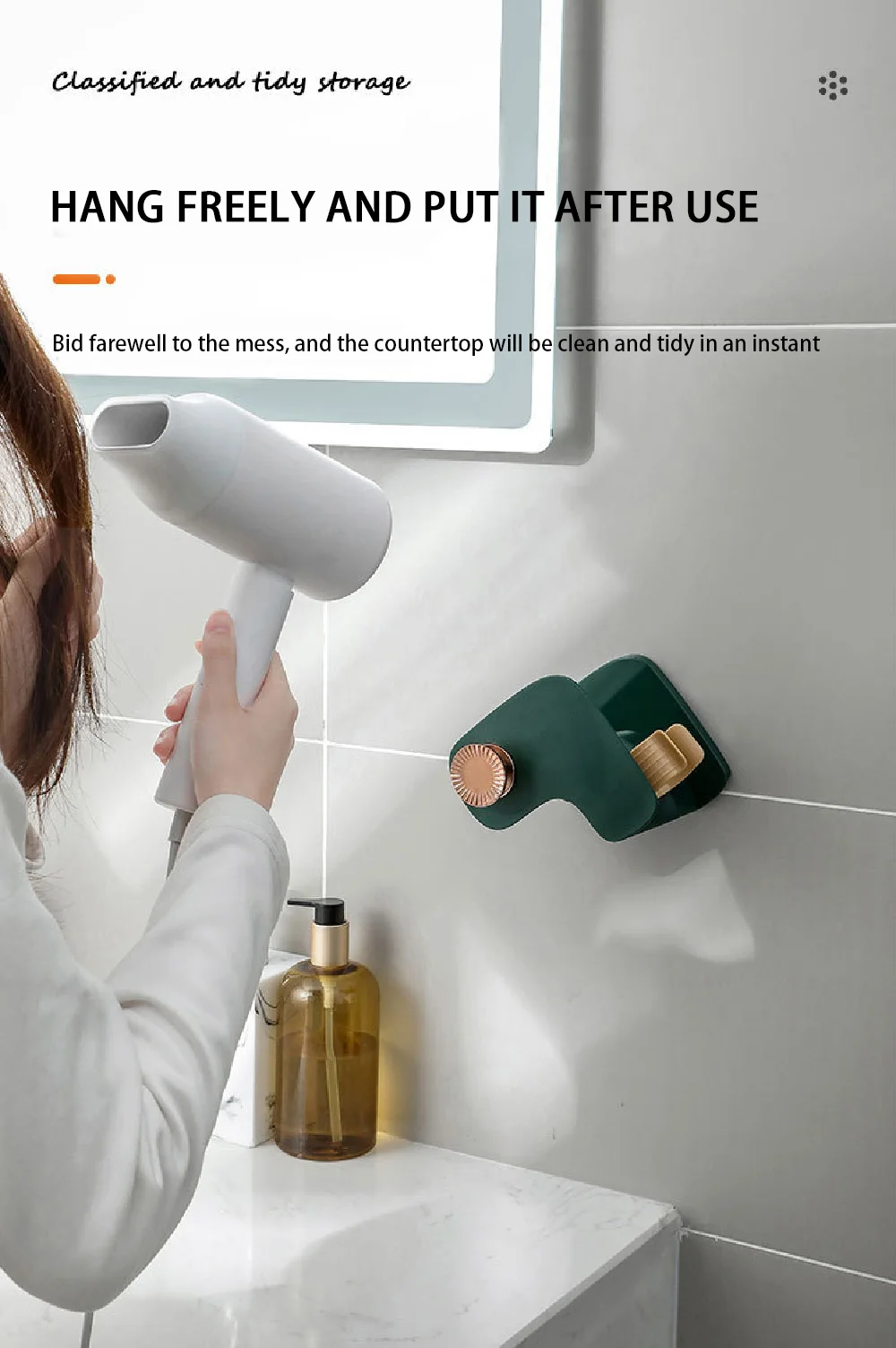 Description Picture 4 of itemHair Dryer Holder Bathroom Organizer Rack Wall Mounted Hair Straightener Stand Shelf Hairdryer Storage Shelves Blower Shelves