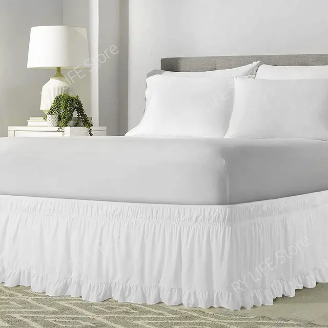 White Bed Skirt Elastic Band Wrap Around Bed Skirt Princess Ruffled Bed