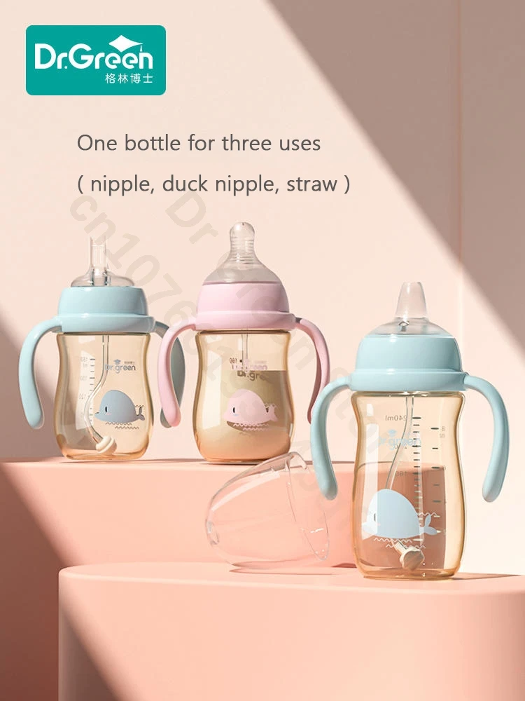 Dr.Green Newborn baby bottle PPSU 150ml/300ml/240ml Wide Mouth 360° rotating handle Ounce/ml double scale Full body washable 6