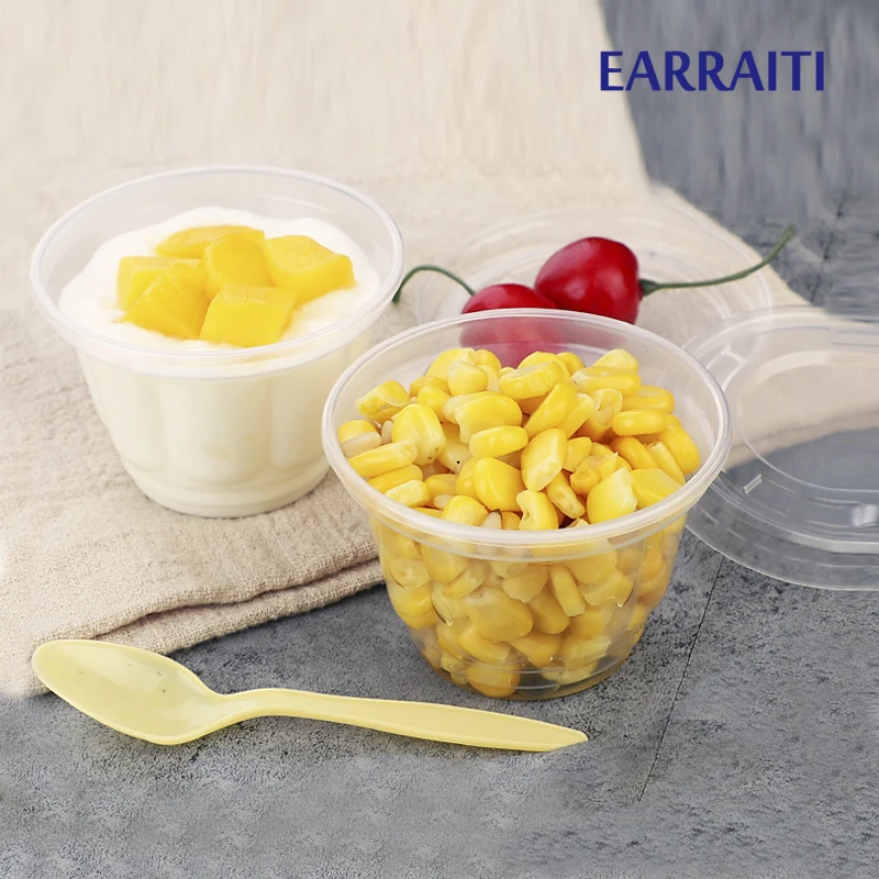 Disposable Dessert Bowls Lids Disposable Plastic Pudding Cup 250ml