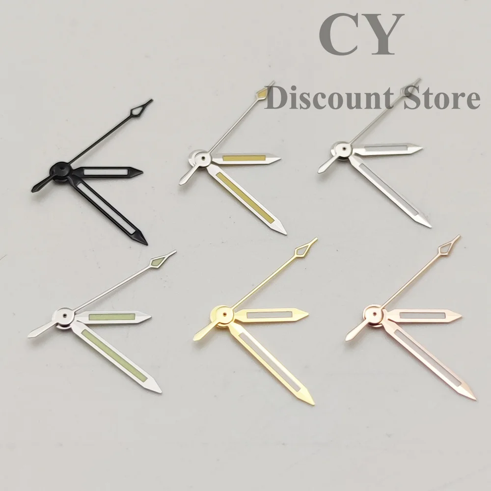 Silver, Gold, Black, and Rose Gold Watch Hands with Green Luminous Finish
