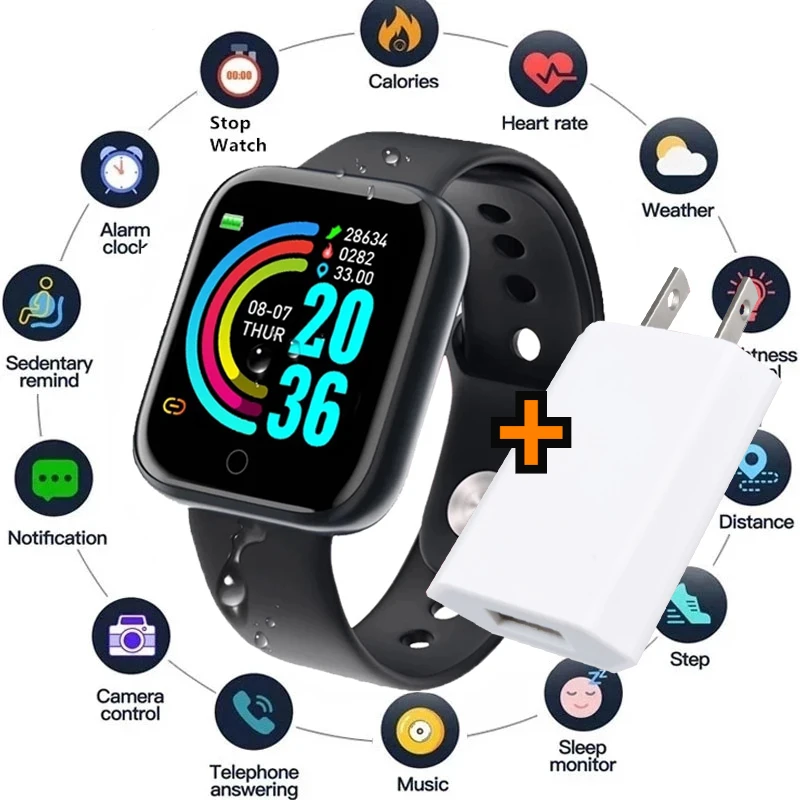 

Smart Watch Y68 Sports Bluetooth Wristwatch Tracker Heart Rate Monitor Blood Pressure Watch Smart Bracelet Add Charging Head