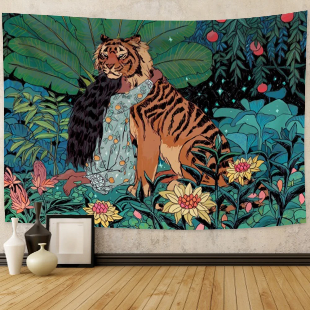 Tapestry decorations Medieval Lady And The Unicorn Tapestry Wall Hanging Multifunction Home Decor Background Decor Bedspread Blanket Mat Covering