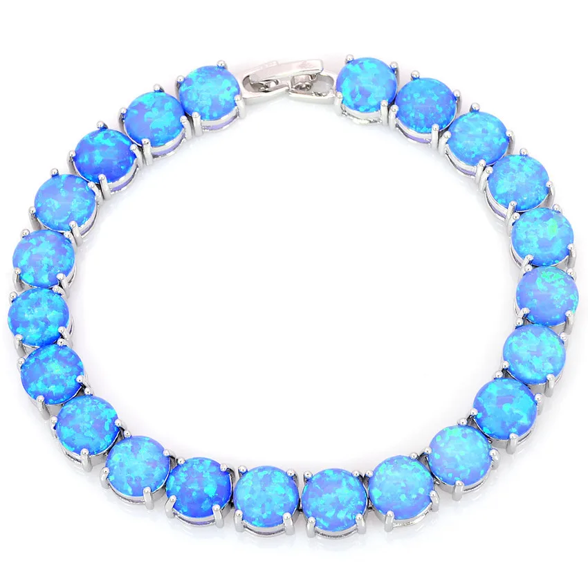 

Round 8mm Blue Fire Synthetic Opal Brass Bracelet Jewelry