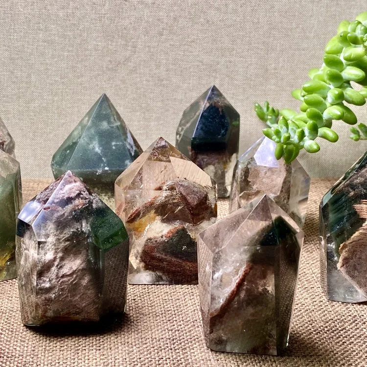 

Natural Four Seasons Ghost phantom garden quartz Crystal point tower Hexagonal Prism Decoration Specimen