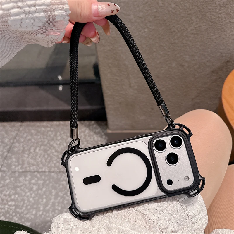 Crossbody Necklace Strap Lanyard Clear Magnetic Shockproof Phone Case
