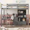Twin Loft Bed. Full Loft Bed with Desk and Storage, Solid Wood Loft Bed with 4 Storage Drawers & 3 Shelves, High  Bed Full 3