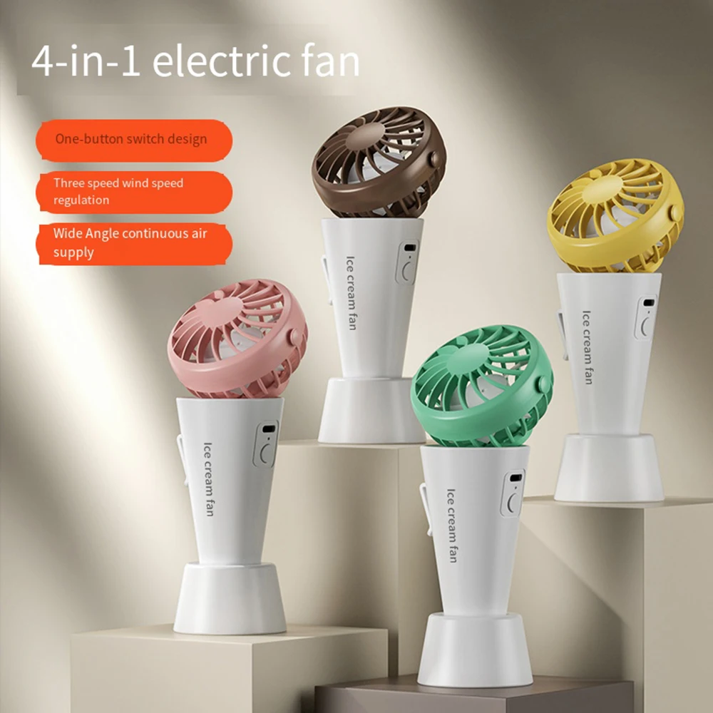 

Mini Handheld Fan Ice Cream Shape Portable USB Charging Fan Hanging Neck Fan Desktop Air Cooling Fan for Home Office Camping