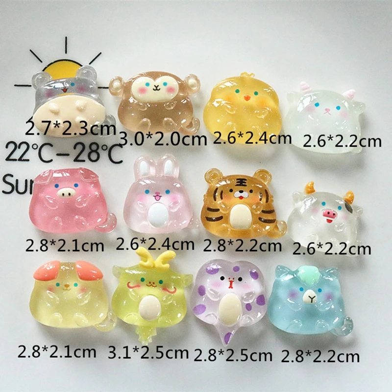 10Pcs New Mini Cute 21-22mm Cartoon Animals Series Flat Back Resin