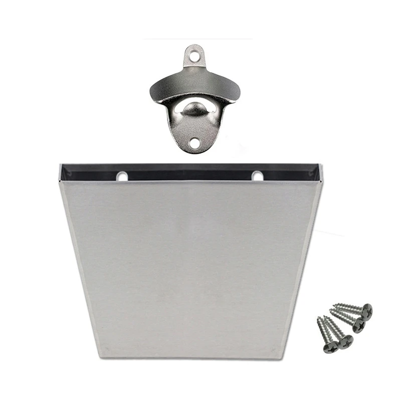 

Wall Mounted Beer Bottle Opener with Cap Catcher Container Box Storage Holder Collect Bucket Set Kitchen Tool B