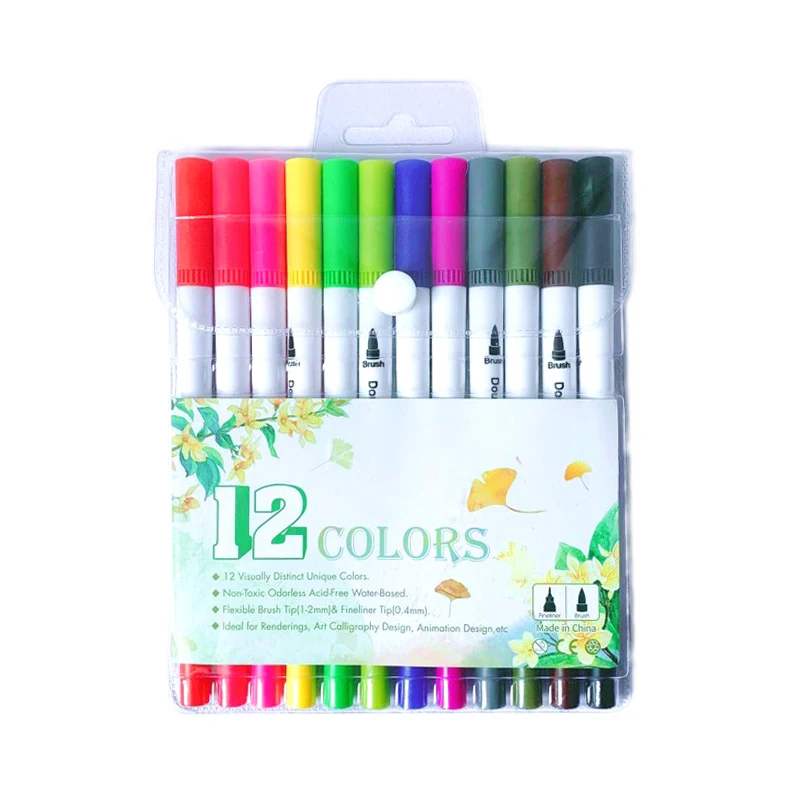 12/24/36/48 PCS Colored Art Sketching Markers Drawing Set Double-head Watercolor paint brush pen Diary supplies Stationery - Image 6