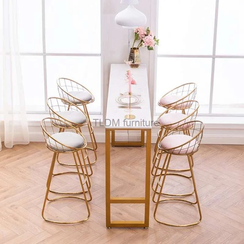 

Bar stool modern wrought iron household furniture simple high stools Nordic backrest chairs makeup ins soft bag dressing chair