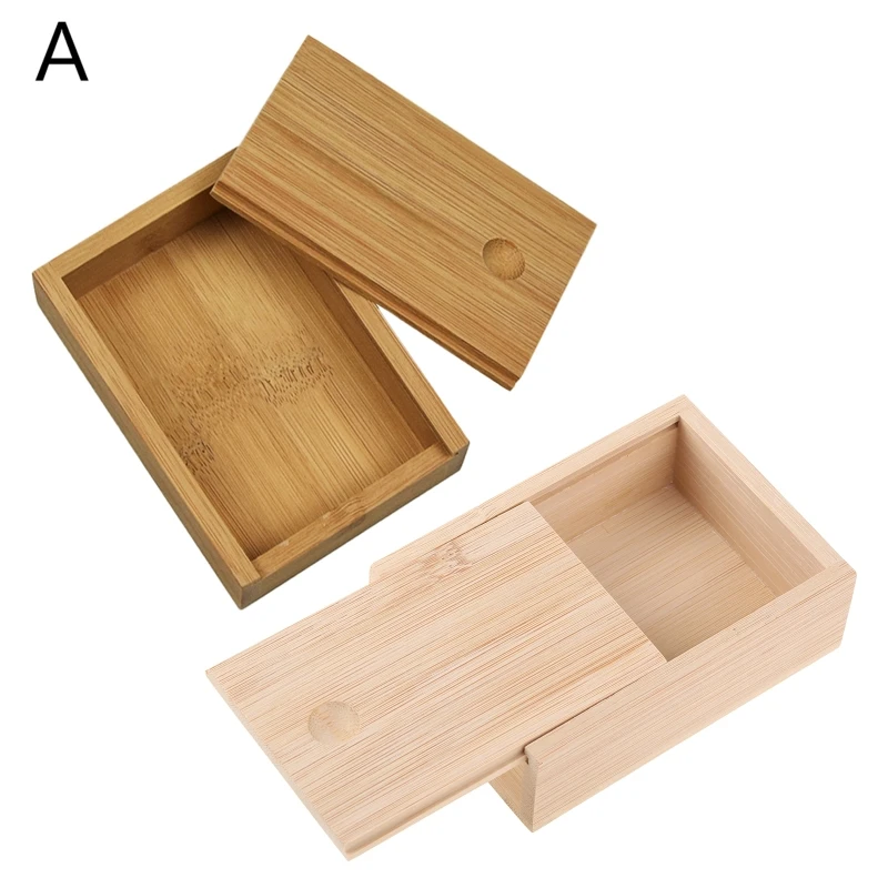 Bamboo Rectangle Wood Color Playing Cards Storage Box Money Coin Holder Box Candy for Key for Case Business Card Storage