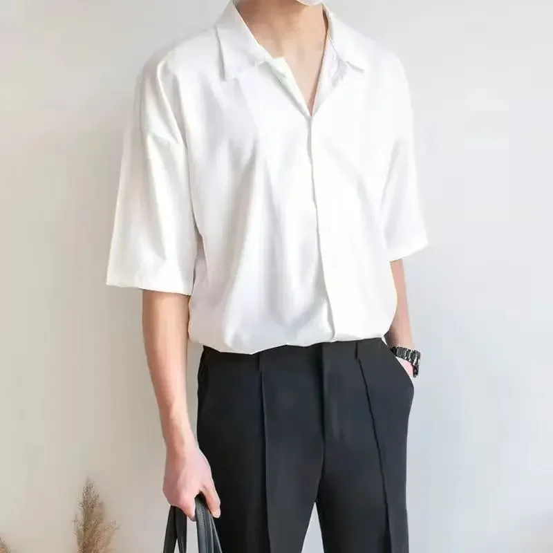 thumbnail image 1 of Camisas de hombre de vestir sencillas para oficina, negocios, camisa formal para hombre con cuello, estilo coreano, cosas baratas, novedad de 2025, tops casuales, 1 of 5