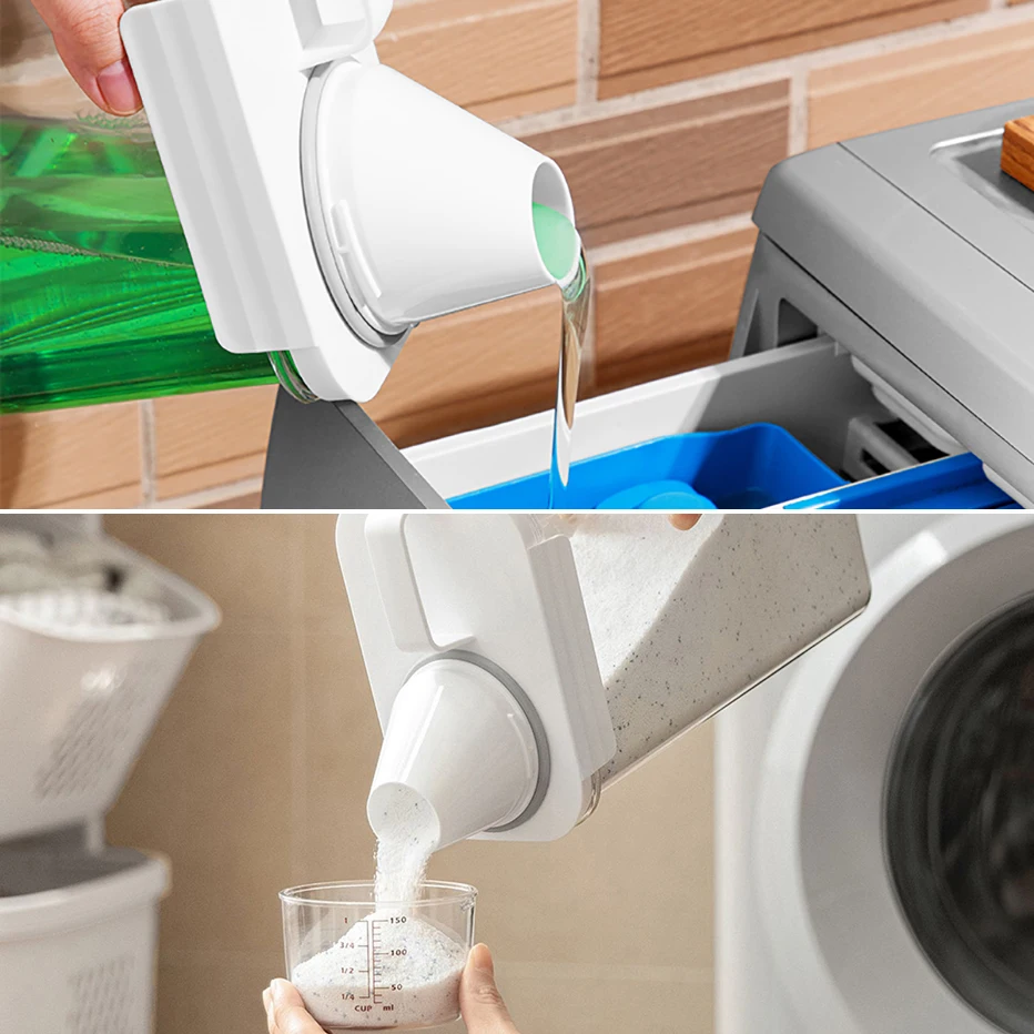 Warkul 1100/1800/2300 ML Laundry Powder Box,with Measuring Cup Double Seal  Type Clothes Washing Detergent Dispenser