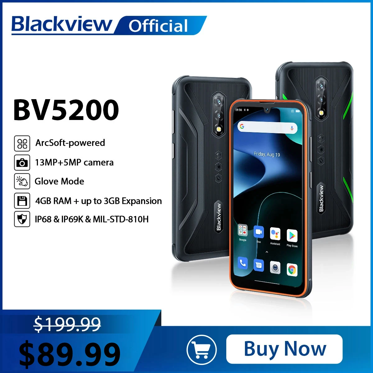 Blackview BV5200 4G Rugged, 4 ГБ 32 ГБ 5180 мАч, водонепроницаемый, Android 12, камера ArcSoft