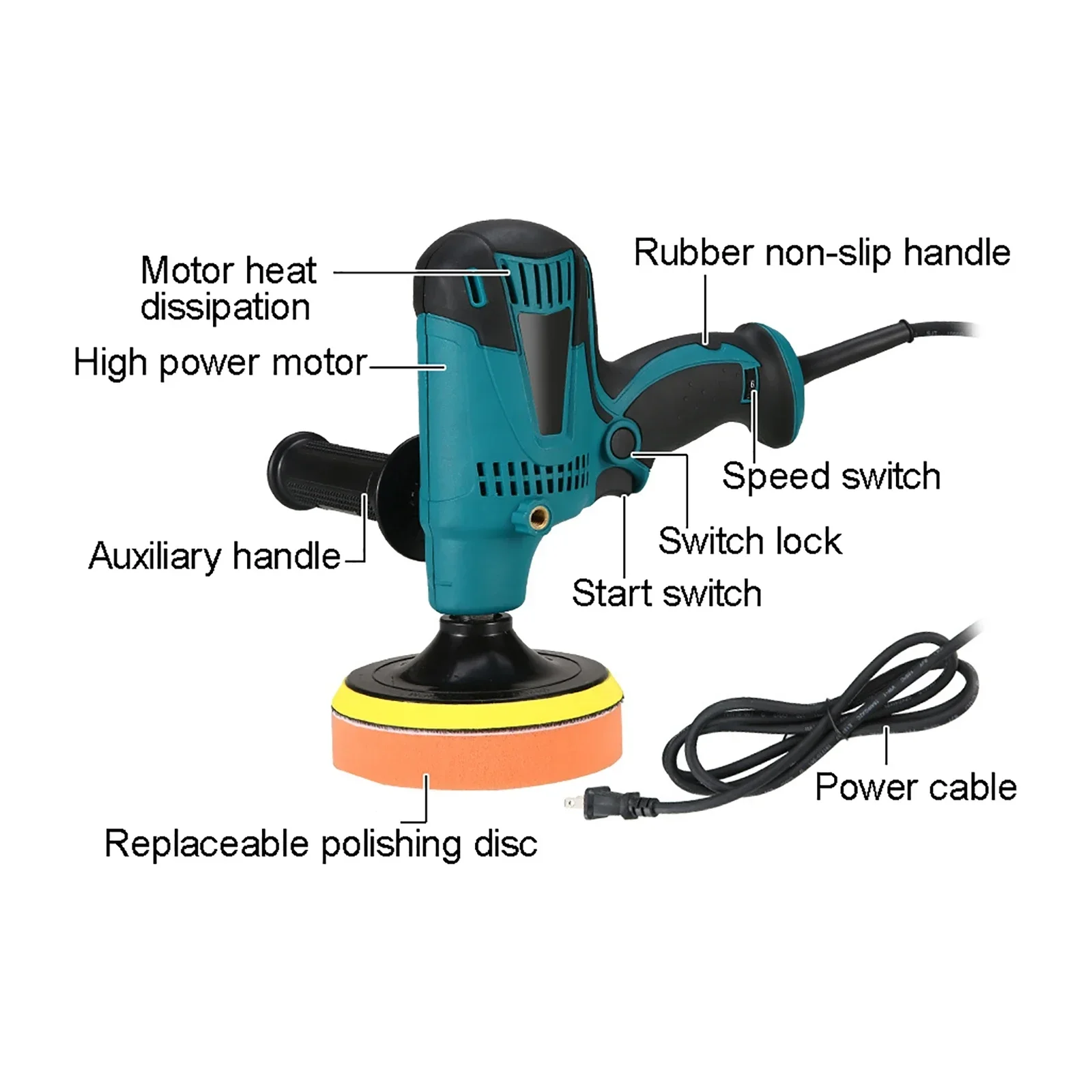 600W Multi-function Car Polishing Machine 5inch 6-speed Regulating Waxing Household Electric Car Scratch Repair Sealing Glaze
