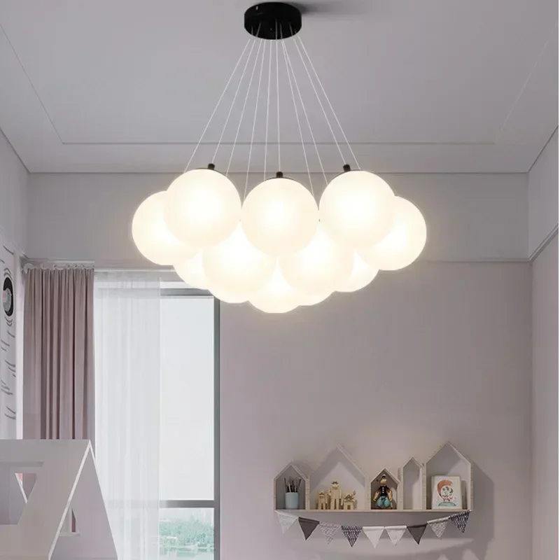 Modern LED Chandeliers Milk White Glass Ball Pendant Lamps Living Room Kitchen Restaurant Hotel Lustre E27 Home Lighting x2