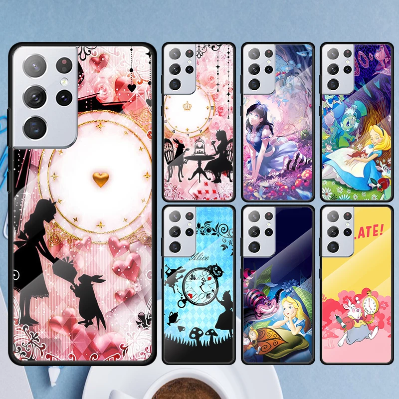 Disney Alice in Wonderland For Samsung S22 S21 S20 FE S10 S10e S9 Note 20 10 Ultra Plus Lite 5G Tempered Glass TPU PhoneCase |