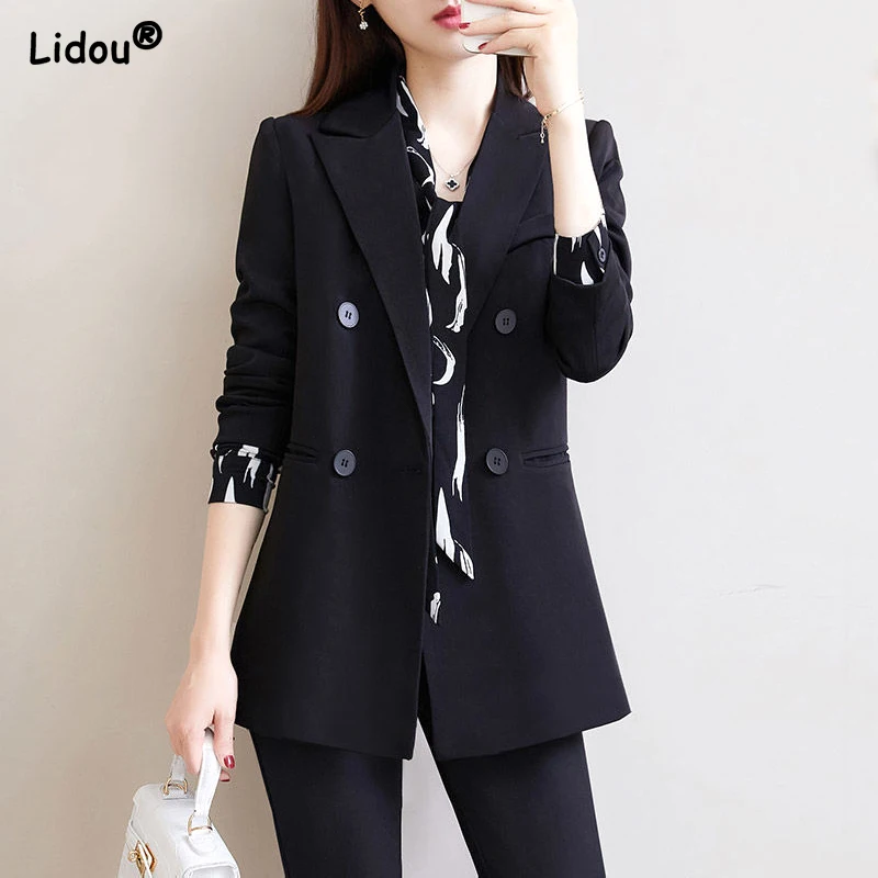 Thin Temperament Simplicity Women's Clothing Solid Color Business Autumn Winter Casual Formal Straight Button Notched Blazers