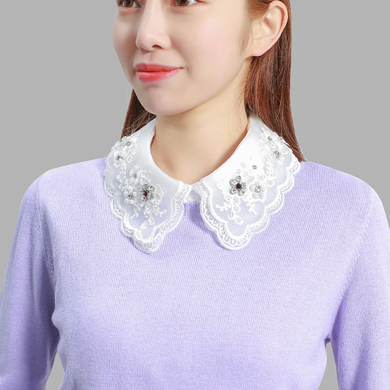 

Sitonjwly Chiffon Embroidery Floral Lace Fake Collars for Women Shirt False Collar Blouse Lapel Detachable Collars Faux Col Tie