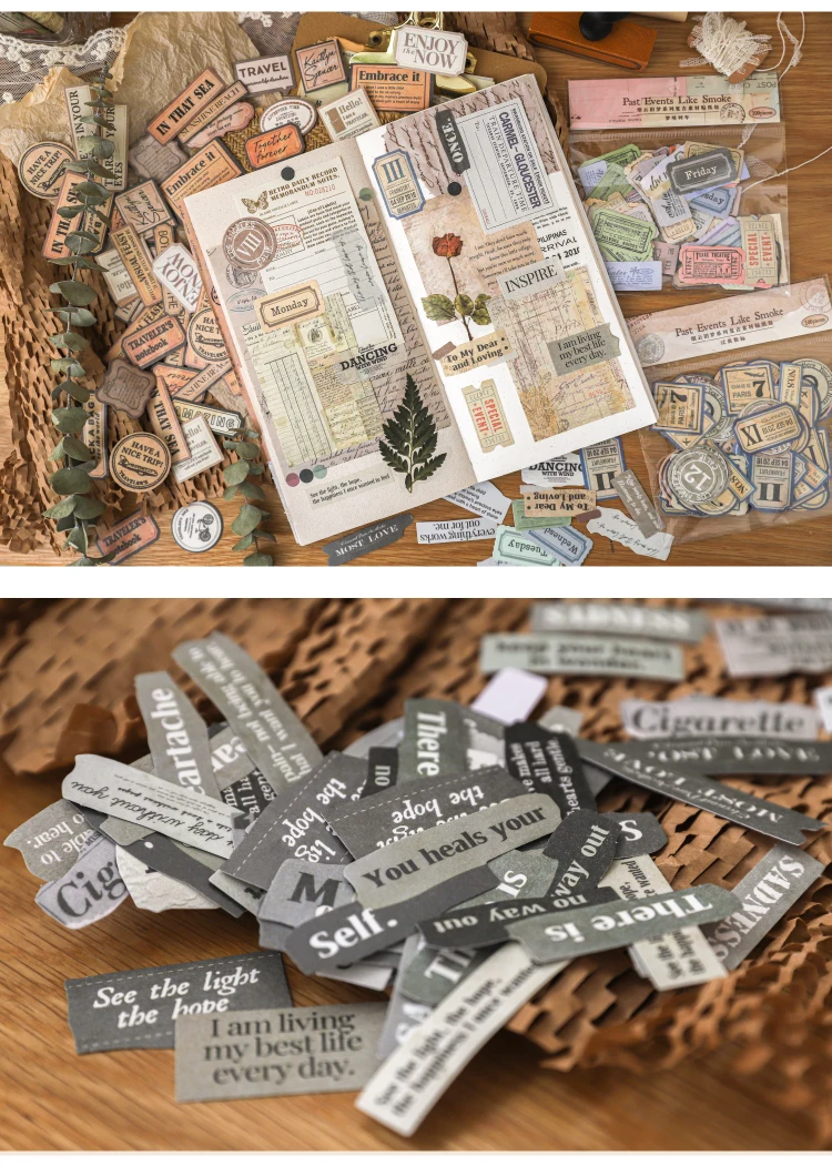 Yoofun 100 Stück Vintage-Ticket-Aufkleber-Set, dekorativ, Diy-Tagebuch, Album, Schreibwaren, Scrapbooking, Zubehör, Collagenmaterial – Detail 7