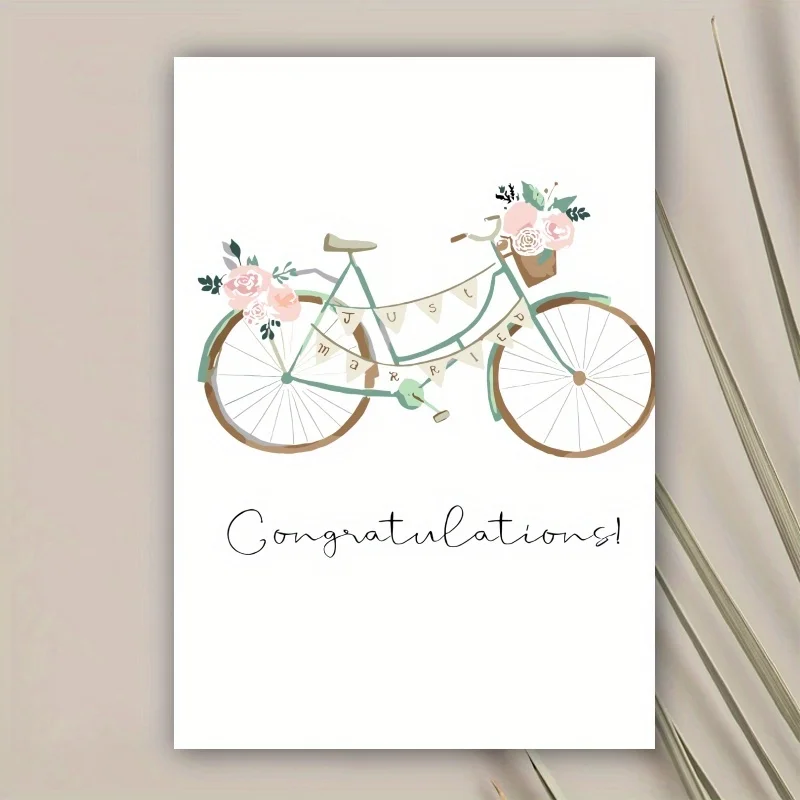 1pc, happy wedding card, romantic wedding card, bicycle sweet congratulation for husband wife。