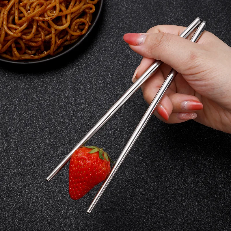 Non Slip Chopsticks Household Round Stainless Steel Canteen Fast Food High Temperature Korean Cutlery Set