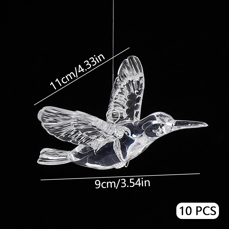 10Pcs Transparent Acrylic Hummingbird Pendant Ornaments Clear Mini Bird Animal Hanging Ornaments for Home Decoration Accessories 3