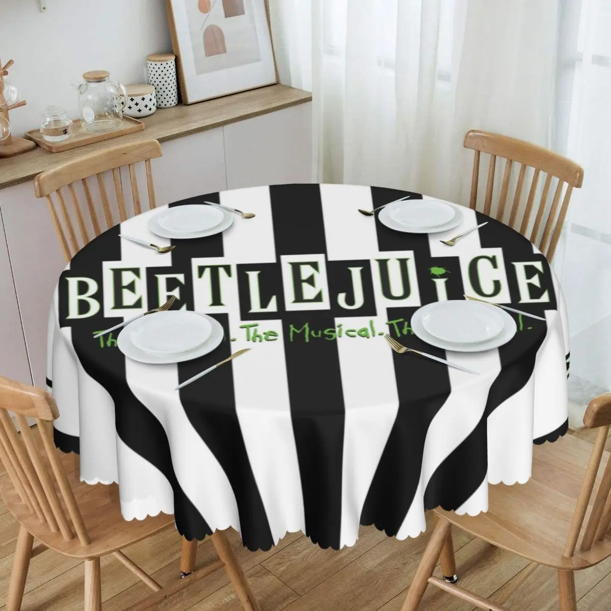 Round Oilproof Beetlejuice The Musical Table Cover Horror Movie Tim Burton Tablecloth For Picnic 60 Inches Table Cloth