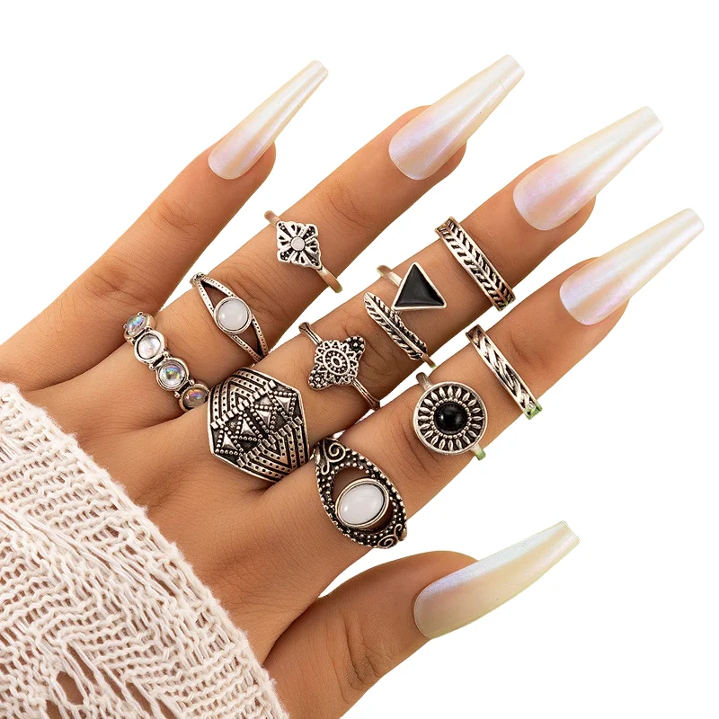 50 개/몫 파티에 대 한 도매 보헤미아 빈티지 여성 손가락 반지 블랙 아크릴에 나 멜 성격 보석 사랑 바 뱀 꽃
