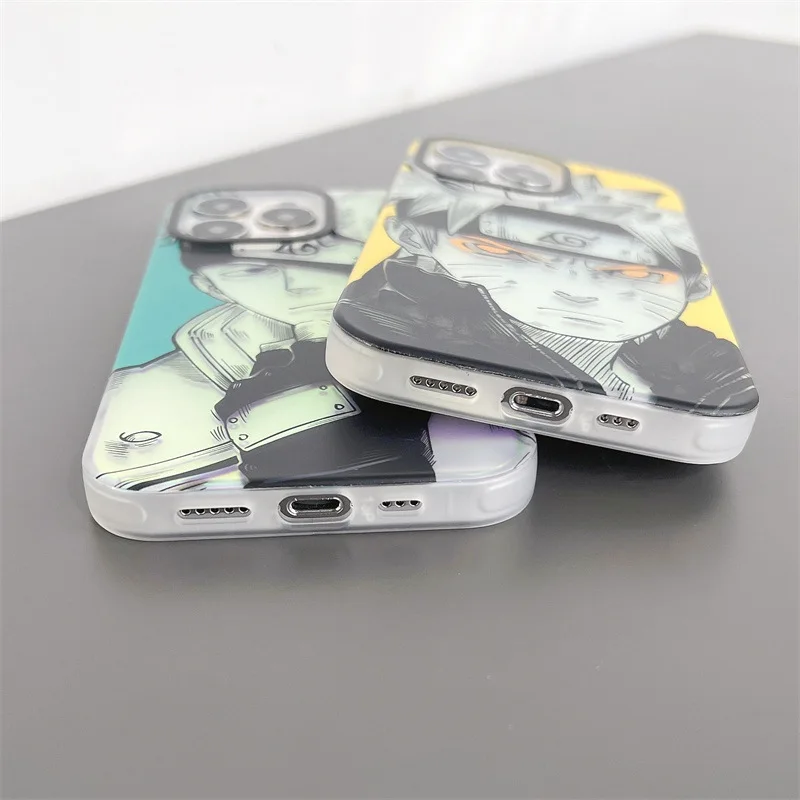 Anime Cartoon Bling Laser Naruto Case For Iphone 11 12 13 14 Pro Max 14pro 14Plus Kakashi Itachi Cosplay Phone Case Funda