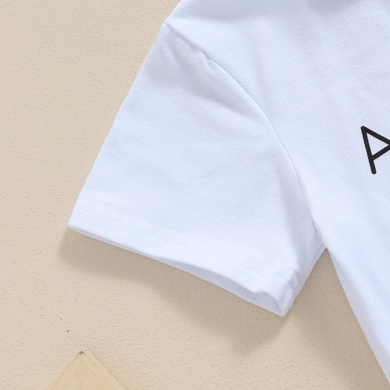 

Baby Boy 2 Piece Outfits Round Neck Short Sleeve Letter Print Tops Elastic Waist Shorts Summer Set for Infant Toddler