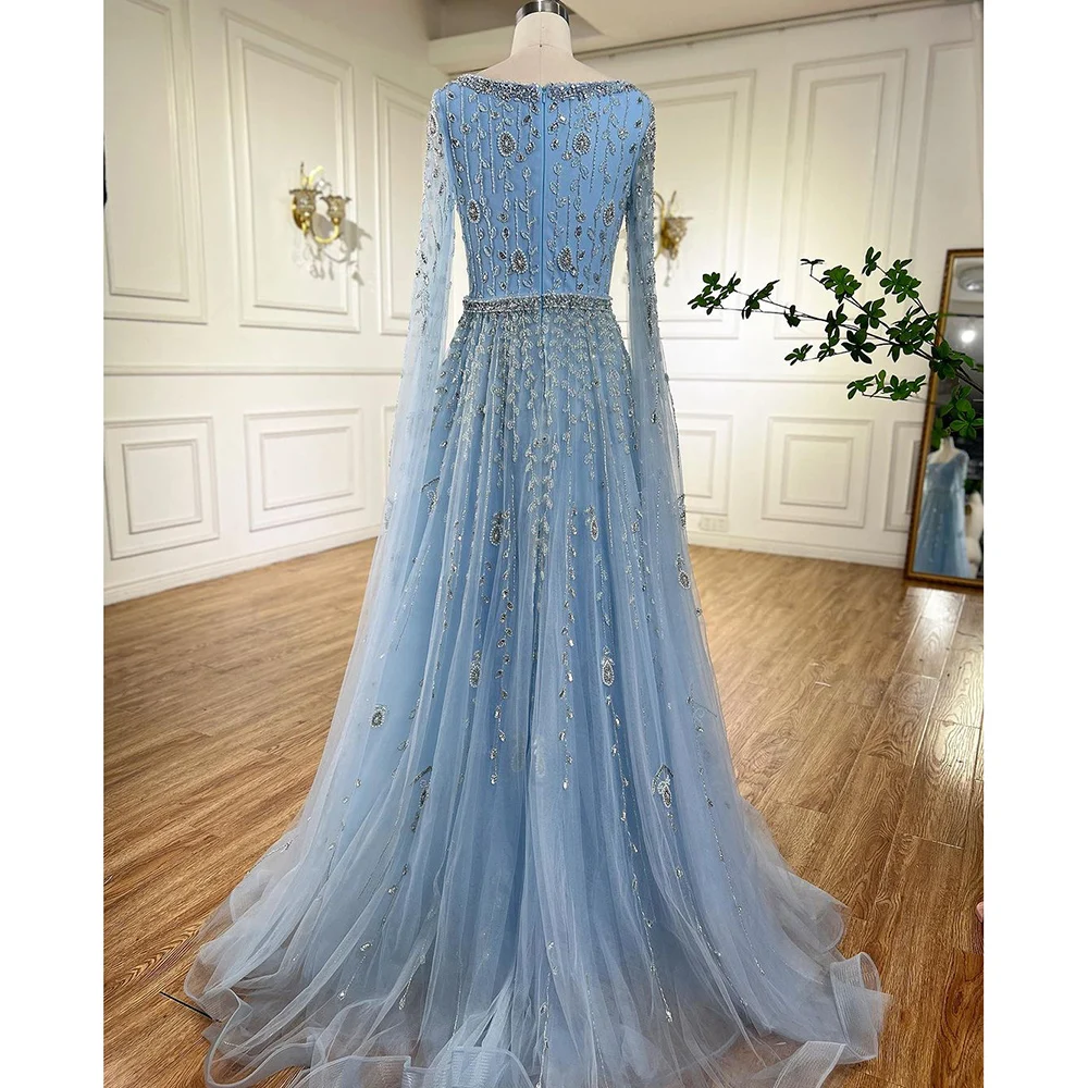 Serene Hill Muslim Pink A Line Square Collar Beaded Luxury Dubai Evening Dresses Gowns 2023 For Women Wedding Party LA71803A