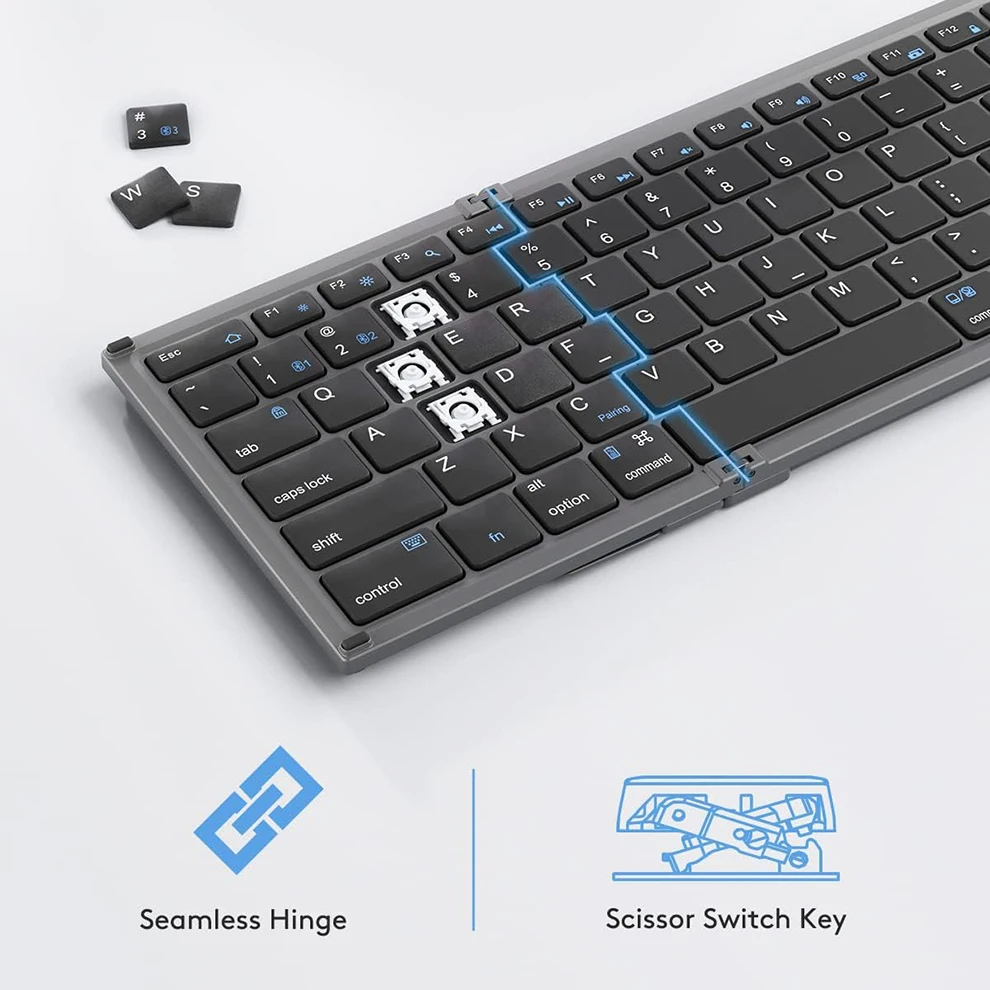 Teclado Bluetooth Dobrável com Teclado Numérico Tamanho Completo sem Fio Recarregável Portátil Viagem - Imagem 6