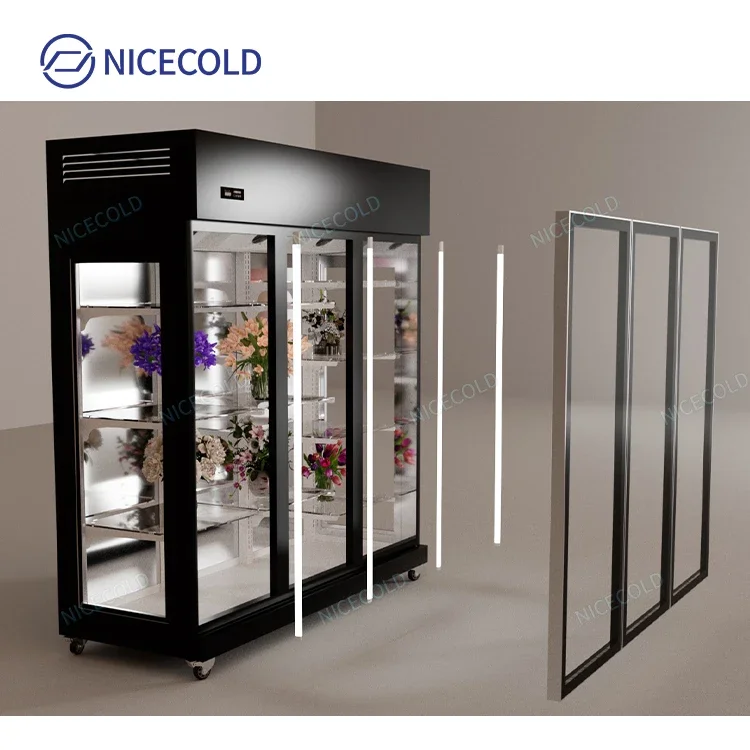 Fresh Flower Preservation Cabinet Three Glass Door Flower Cabinet Floral Display Cooler
