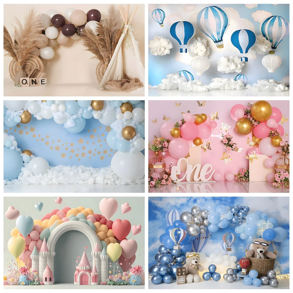 

Bohemian Pink Balloons Photography Background Boys Girls Birthday Party Cake Smash Portrait Decor Backdrop For Photo Studio