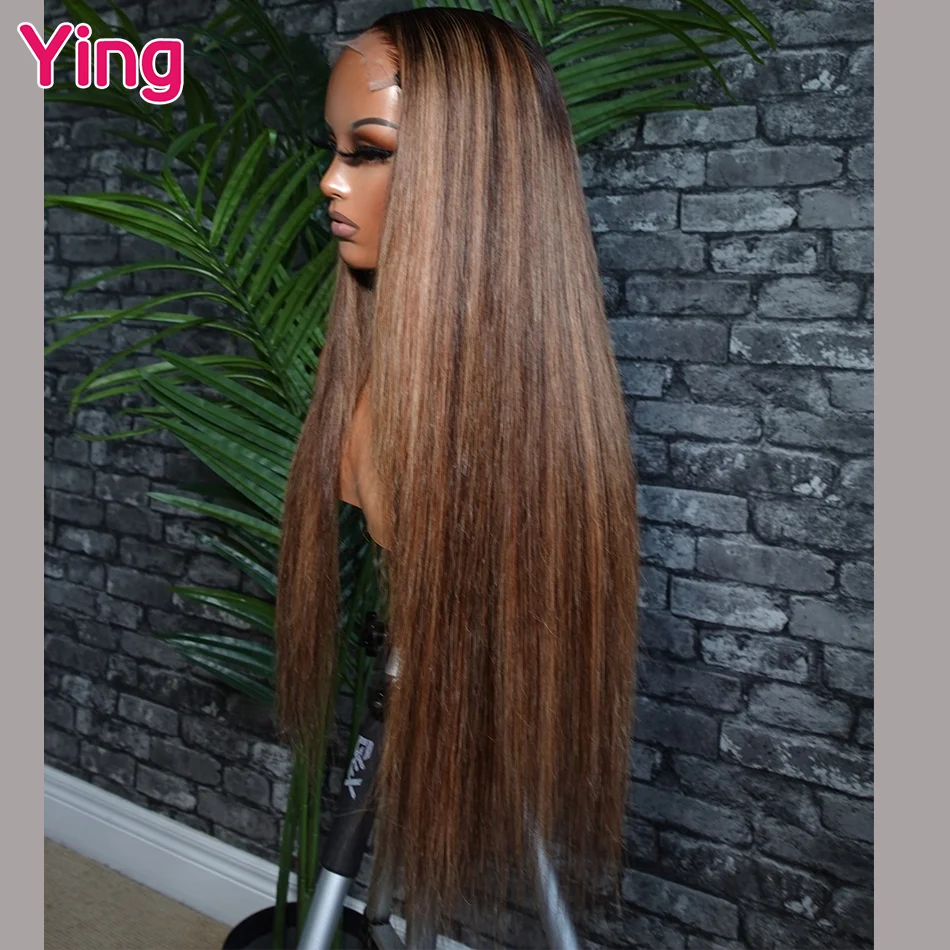 Highlight Brown 200% Bone Straight 13x4 13x6 Lace Frontal Human Hair Wig PrePlucked With Baby Hair Ready Go Wigs For Black Women