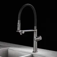 ก๊อกน้ําห้องครัวทองเหลืองสีเทาปืนหรู 1 รู ด้ามจับคู่ ระบบควบคุมคู่เย็นและร้อน พร้อมน้ํากรอง อ่างล้างจานสองฟังก์ชั่น Tap 2