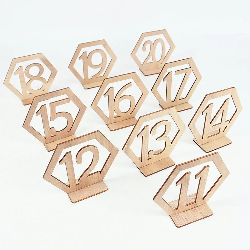 10pcs Wooden Table Number Sign Hexagon Place Card Rustic Wedding Desktop Decor Engagement Seat Number Signs Event Party Supplies
