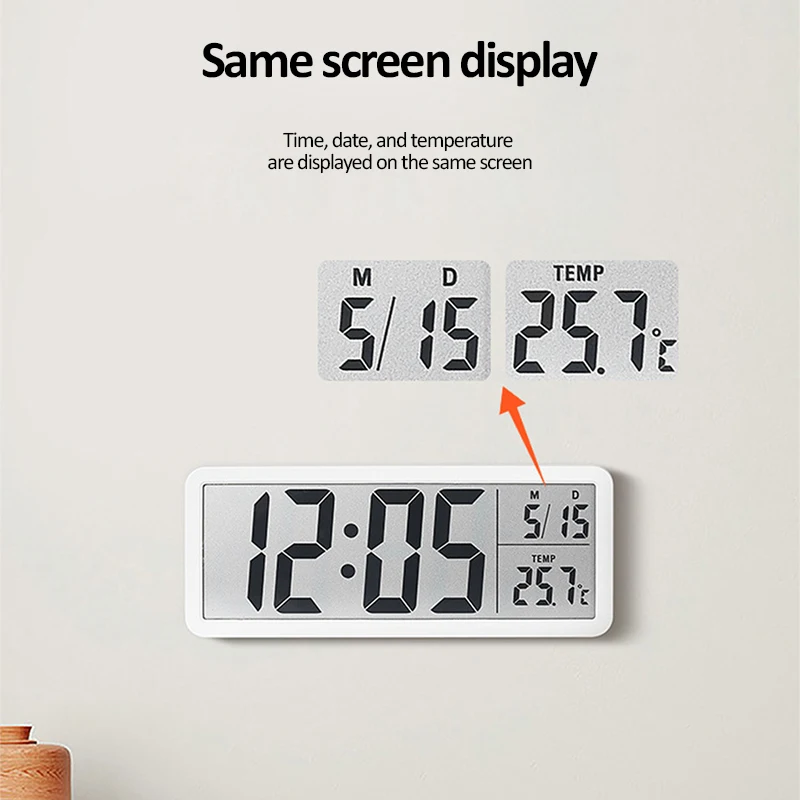 8 Inch Small Digital Clock LCD Electronic Clocks Desk Clock Battery Operated Wall-mounted/Time/Date/Temp for Kids Bedroom Office