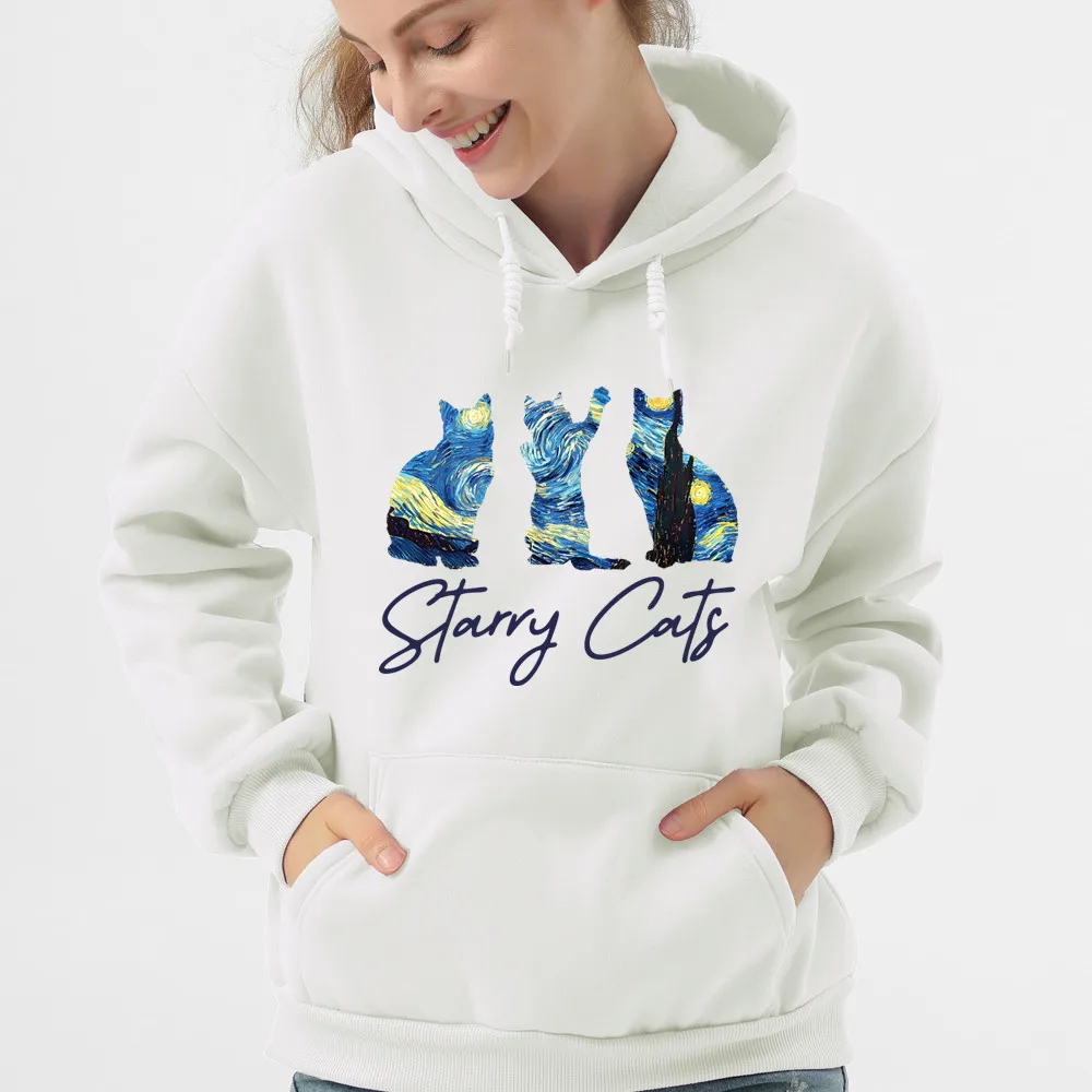 

Starry Cats Hoodies Women Autumn Casual Pullover Sweats van gogh Graphic Hoodie Fashion Unisex Sweatshirts Women clothing