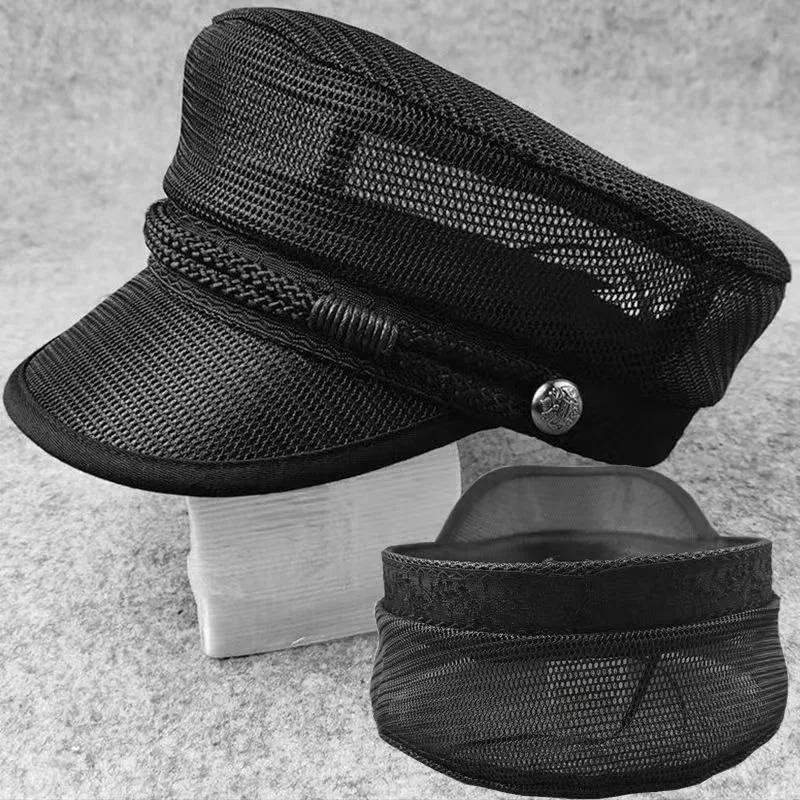 Summer Mesh with Buckle Military Caps Women Big Size Sailor Berets Hats Men Flat Top Baseball Caps Student Travel Sunscreen Hat
