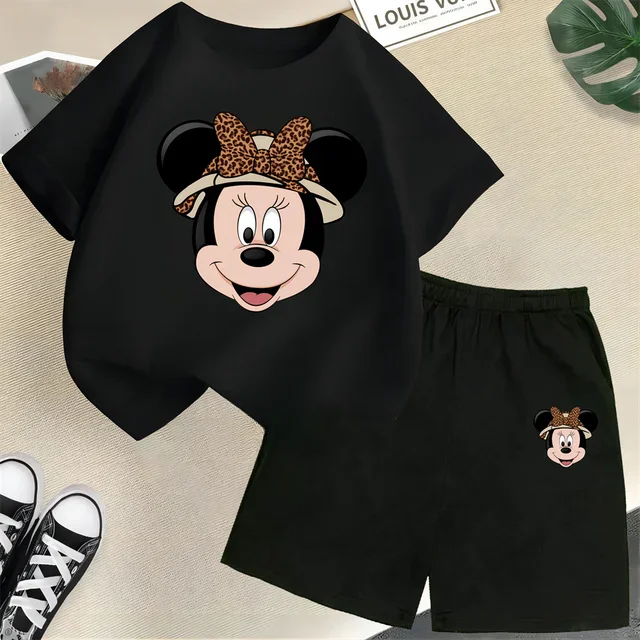 thumbnail image 1 of Conjunto de camisetas y pantalones cortos de verano con estampado de Mickey para niños y adolescentes de 2 a 14 años, camisetas informales de manga corta y cuello redondo, 2 piezas, 1 of 5