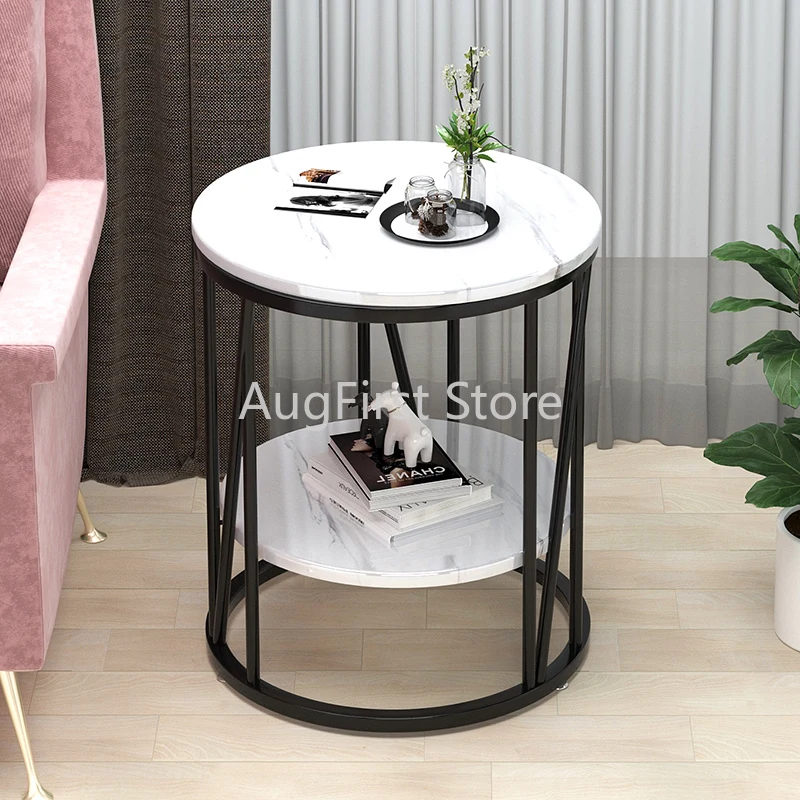 

Stable steel frame Light luxury mini coffee table Wide countertop Marble edge table for living room sofa