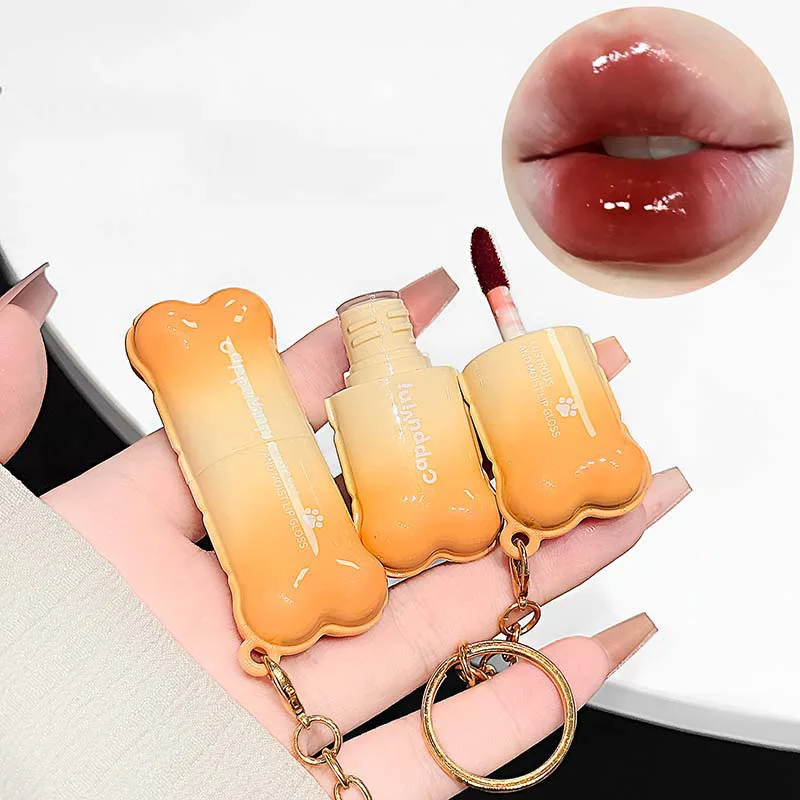 PINKCOCO Bear Doodle Mirror Lip Glaze Long-Lasting Shiny Lip Gloss Student-Friendly Skin-Brightening Nude