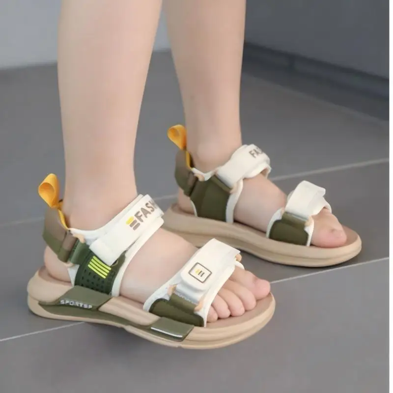 키즈 캐주얼 신발 샌들 오픈 토우 EVA 여름 신발 소년용 후크 앤 루프 미끄럼 방지 부드러운 바닥 베이지 블랙 신발 사이즈 26-37